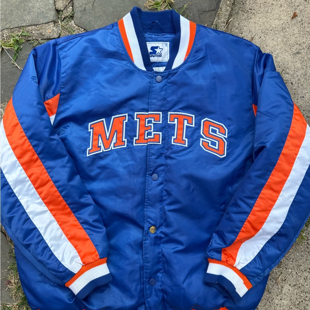 STARTER Men's Blue and Orange Varsity Jacket